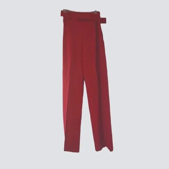 NWT Theory Red Pink Ruby Melange Sleek Flannel Wide Leg Belted Pants Size 0